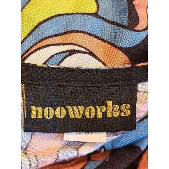 Nooworks Louise Mini Shift Dress 70s Print Colorful Art-to-wear Rayon | XS EUC - Picture 5 of 8